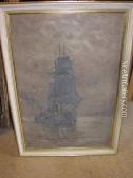 Sailing Vessel At Anchor Attended By A Paddle Steamer Oil Painting - Charles Dixon