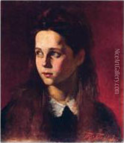 Portrait Of A Girl Oil Painting - Pericles Pantazis