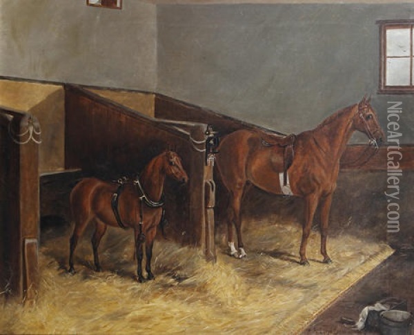 Alert And Two-penny In A Stable Oil Painting - Henry Frederick Lucas Lucas
