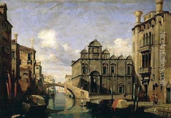 Venezia, Veduta Della Scuola Di San Marco Oil Painting - Jules-Romain Joyant
