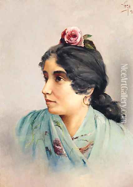 Portrait Of A Girl Oil Painting - Pedro Vega Y Munoz