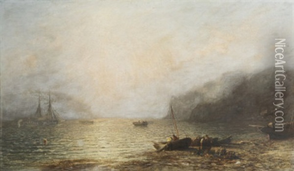 Figures On The Shore With Lobster Pots Oil Painting - James Francis Danby