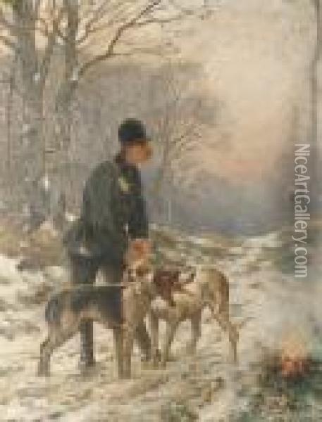 A Huntsman With Hounds In A Winter Landscape Oil Painting - Charles Olivier De Penne
