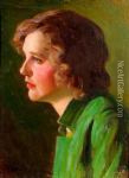 A Portrait Of A Woman Wearing A Green Jacket Oil Painting - Robert Alexander Graham