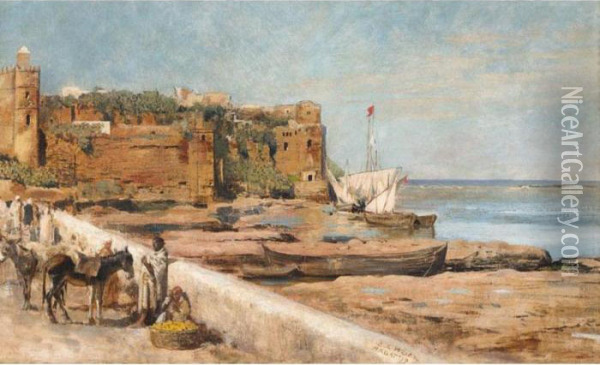 Fortifications Of The Ondais Quarter, Rabat Oil Painting - Edwin Lord Weeks