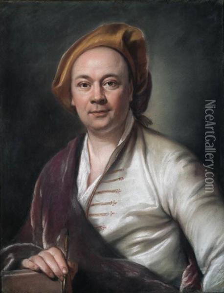 Presumed Portrait Of Louis De Silvestre Holding An Artist's Chalk,bust-length Oil Painting - Joseph Vivien