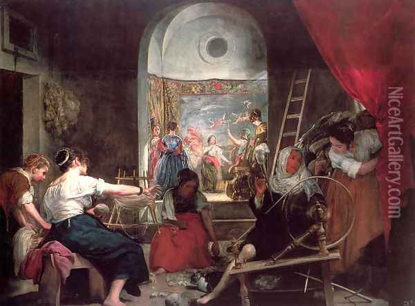 Las Hilanderas (The Spinners) Oil Painting - Diego Rodriguez de Silva y Velazquez