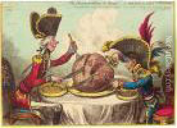 An Interesting Album Of 
Caricatures Including 'the Plumb-pudding In Danger; - Or State Epicures 
Taking Un Petit Souper' (british Museum Caricatures 10371) Oil Painting - James Gillray