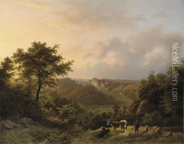 Paysage Montagneux Dans Le Grand-duche De Luxembourg - The Stronghold Hollenfels, Luxembourg Oil Painting - Barend Cornelis Koekkoek