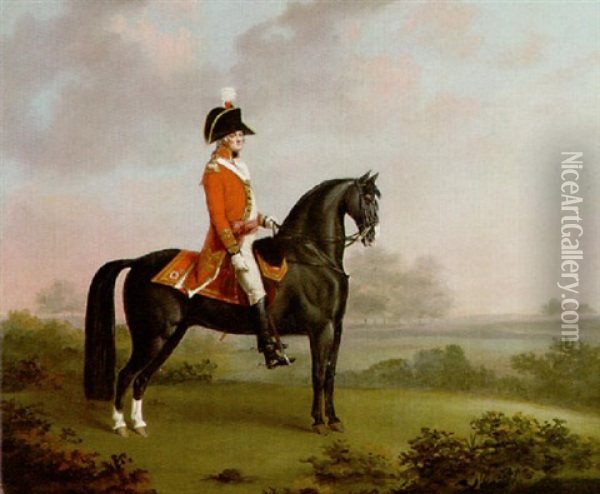 An Officer Of The First Guard On Horseback In A Wooded Landscape Oil Painting - Henry Bernard Chalon