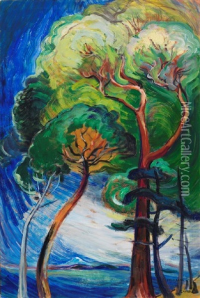 Arbutus Trees Oil Painting - Emily Carr