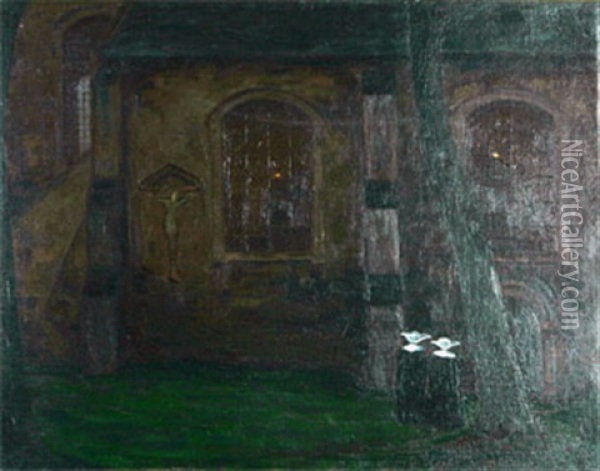 Kyrkoexterior Med Nunnor Oil Painting - Pelle Svedlund