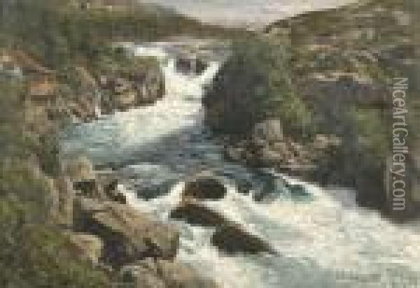Norwegische Flusspartie Im Sommer. Oil Painting - Themistocles Von Eckenbrecher