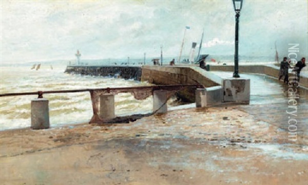 On The Jetty Oil Painting - Maurice Francois Auguste Courant
