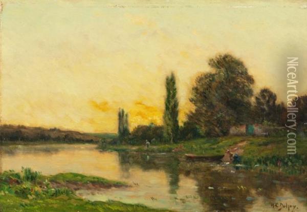 Sonnenuntergang Am Fluss Oil Painting - Hippolyte Camille Delpy