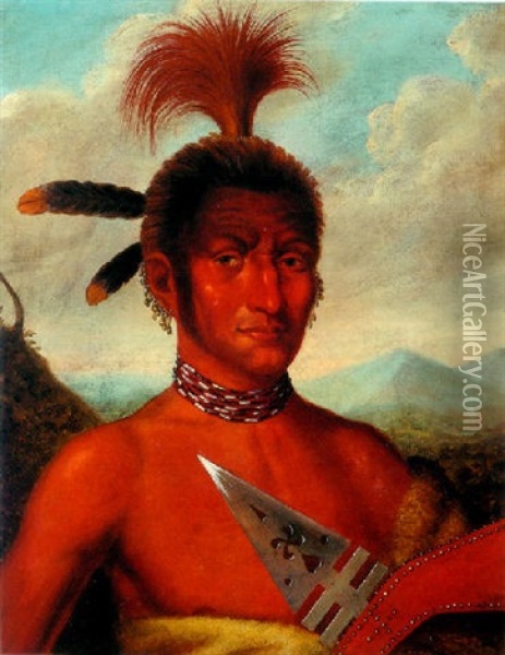 Moanahonga (great Walker), An Iowa Chief Oil Painting - Charles Bird King
