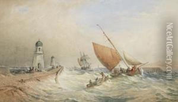 Running Into Harbour On The High Tide Oil Painting - Thomas Sewell Robins