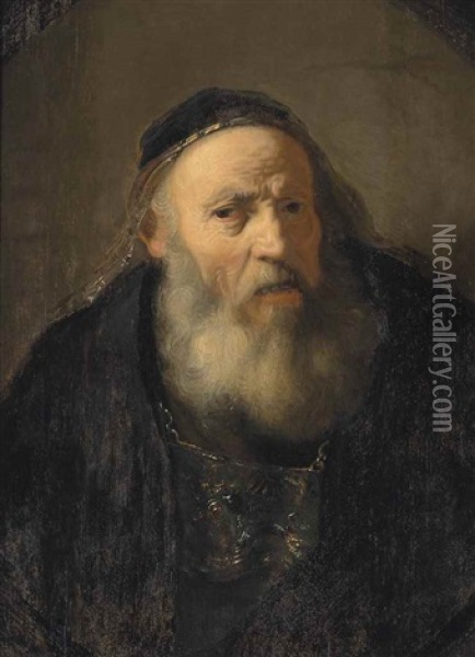 Portrait Of An Old Man, Half-length, In A Black Mantle And A Black, Gold-rimmed Skullcap Oil Painting -  Rembrandt van Rijn