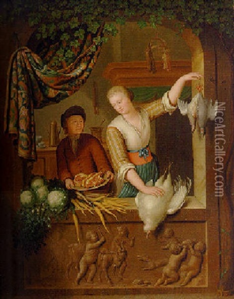 A Poultry Seller At A Casement Oil Painting - Willem van Mieris