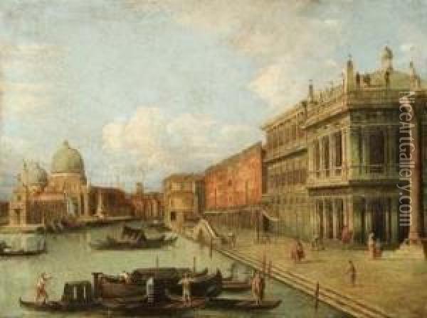 Veduta Di Venezia Con La Basilica Alla Salute. Oil Painting - Giuseppe Ponga