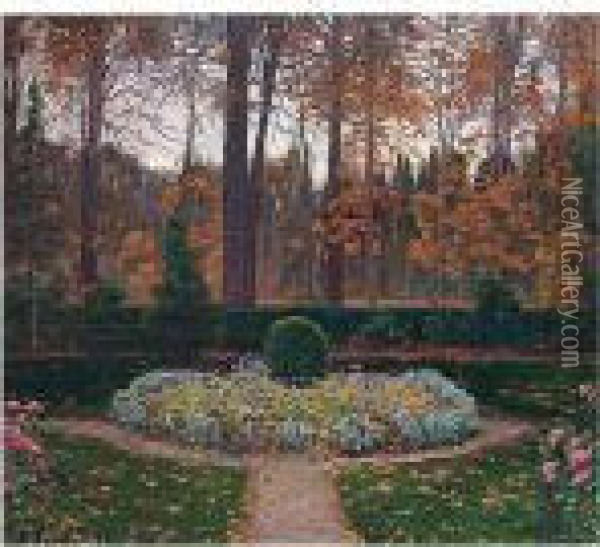 Jardines De Aranjuez, Otono (gardens Of Aranjuez, Autumn) Oil Painting - Santiago Rusinol i Prats