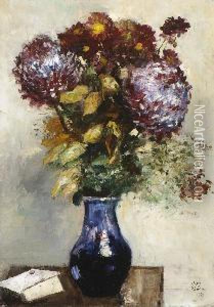Vase De Fleurs. 1921 Oil Painting - Lesser Ury