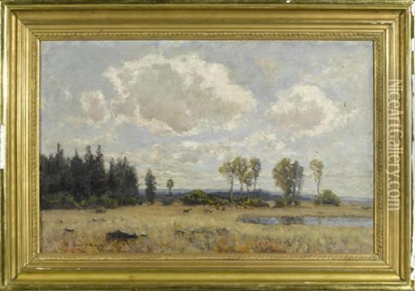 Landscape With Roe Deer Oil Painting - Otto Gampert