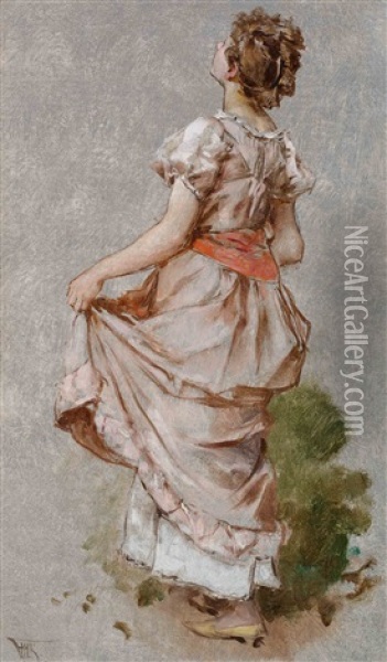 Young Woman Looking Upward Oil Painting - Frederik Hendrik Kaemmerer