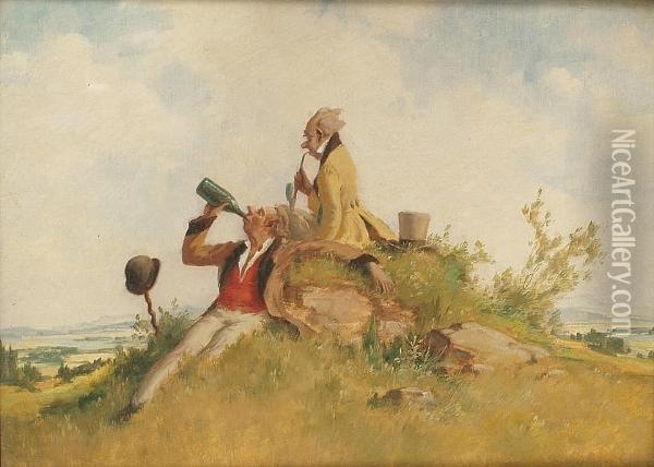 An Afternoon On A Hilltop; An Afternoon Stroll Oil Painting - Gustav Eyer