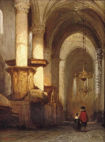 Interior Of The St. Laurens- Or Grote Kerk In Alkmaar Oil Painting - Johannes Bosboom