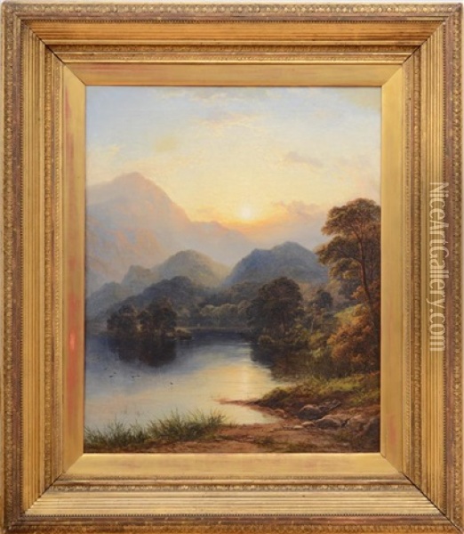 Loch Achray And Ben Venue Sunset Oil Painting - George Blackie Sticks