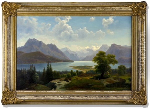 Alpska Vesnieka U Jezera Oil Painting - Maximilian Haushofer