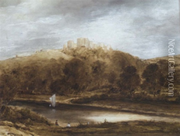 In The Stillness Of Dawn, Goodrich Castle Oil Painting - Otto Murray Dixon
