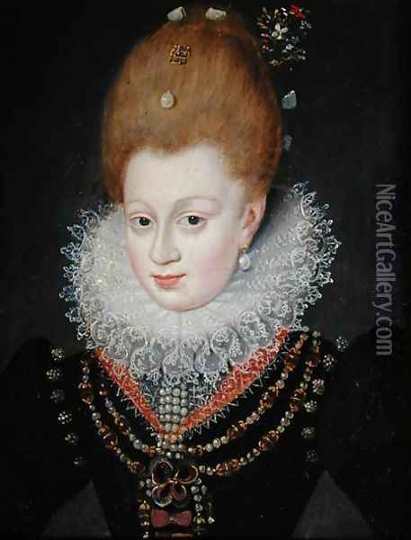 Portrait presumed to be Gabrielle dEstrees 1573-1599 Oil Painting - Francois, the Elder Quesnel