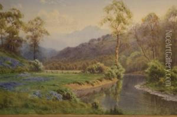 'hyacinth Time' (a Quiet Stream Near Keswick) Oil Painting - Edward Horace Thompson