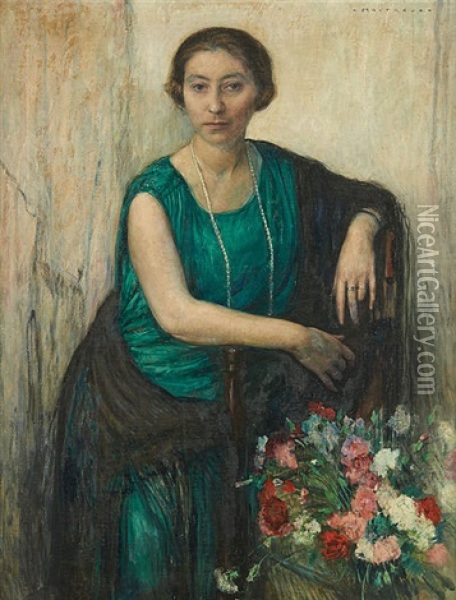 Jeune Femme Au Bouquet De Fleurs Oil Painting - Alfred Moitroux