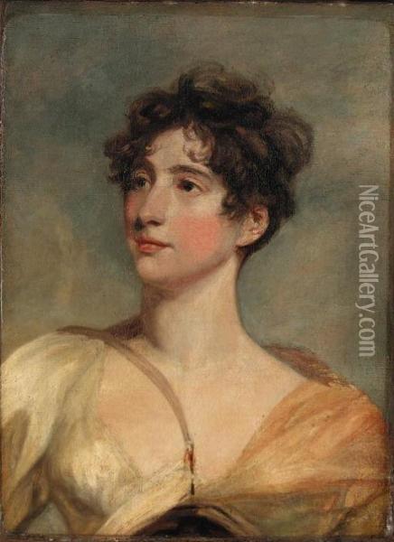 Portrait Of Mrs Frances 
Jerningham As Hebe, Bust-length, In A Whitedress And Yellow Shawl Oil Painting - John Hoppner