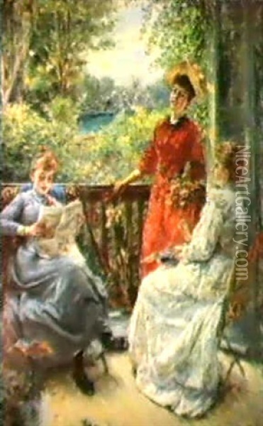 Ladies On The Terrace Oil Painting - Eduardo Leon Garrido