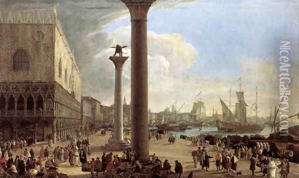 The Wharf, Looking toward the Doge's Palace Oil Painting - Luca Carlevaris