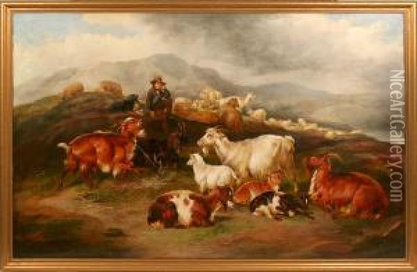 Highland Shepherd With Goats Oil Painting - J.C. Morris