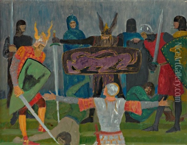 Mythologische Szene (die Schlacht) Oil Painting - Gertrude Hozatko-Mediz