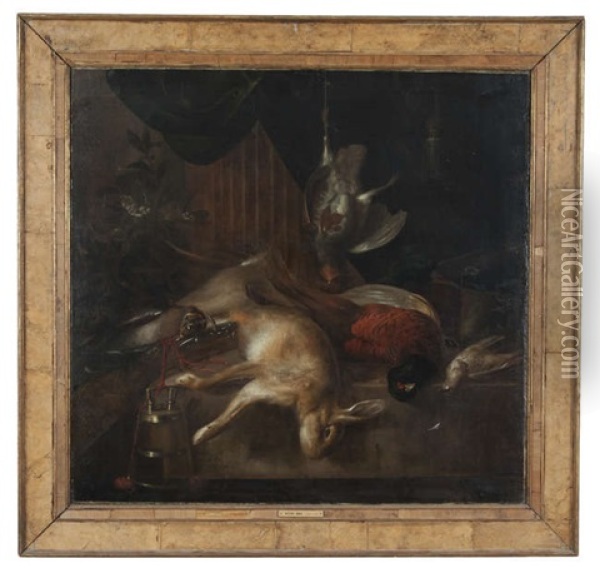 Still Life Of Dead Game On A Ledge, With A Gun And Powder Keg Oil Painting - Pieter Boel