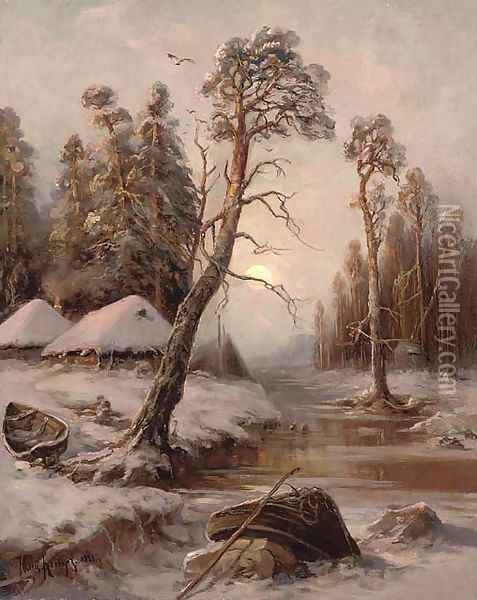 Winter landscape with lake Oil Painting - Iulii Iul'evich (Julius) Klever