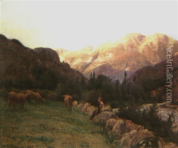 La Gardien De Vaches Oil Painting - Jean Andre Rixens
