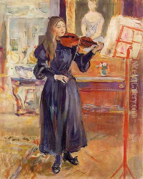 Studying The Violin Oil Painting - Berthe Morisot
