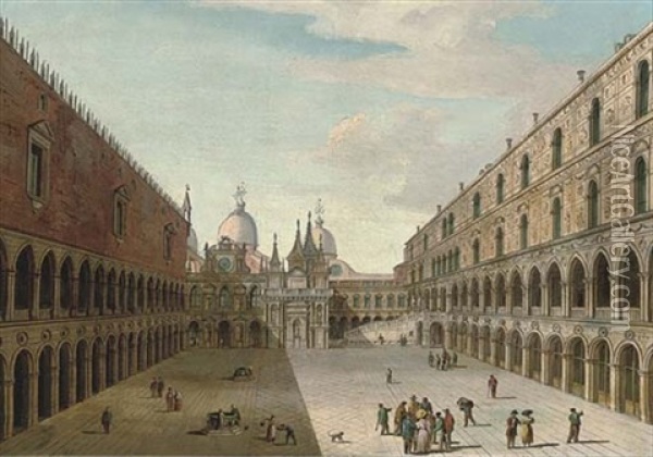 The Courtyard Of The Doge's Palace, Venice, Looking North Oil Painting - Carlo Grubacs
