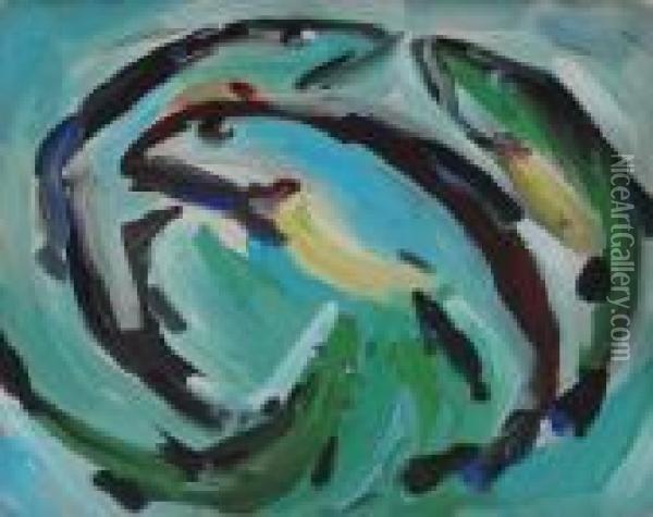 Circle Of Fish In Blue Waters #129 Oil Painting - Merton Clivette