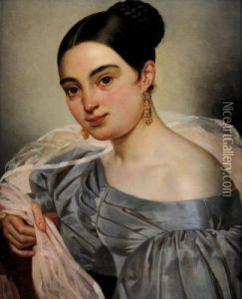  Portrait De Jeune Femme Au Voile Rose.  Oil Painting - Pierre Antoine A. Vafflard