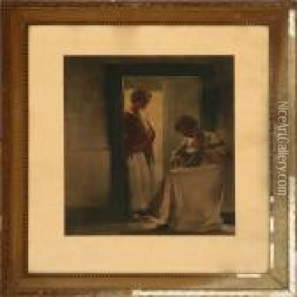 Wo Young Girls In A Doorway Oil Painting - Peder Vilhelm Ilsted