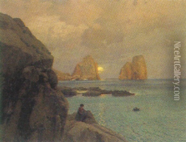 Sonnenuntergang An Der Kuste Capris Oil Painting - Karl Theodor Boehme